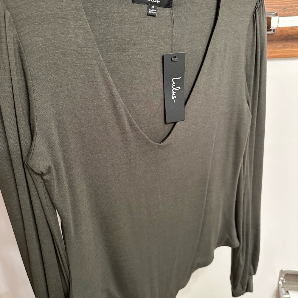 Lulu's Sage V-Neck Long Sleeve Bodysuit - Picture 8 of 11